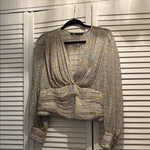 Zara Floral V-Neck Blouse - Gray and Yellow